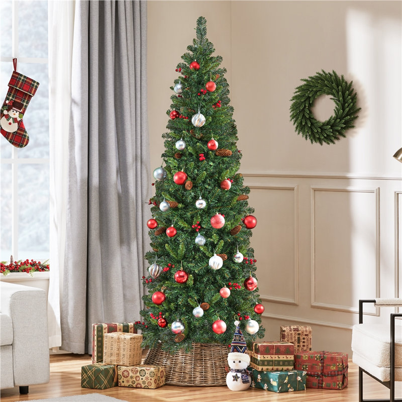 Arbre de Noël prelit à crayon mince, lumières blanc chaud, bouts de branches, 6'
