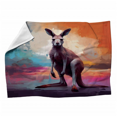 Kangaroo Fleece Throw Blanket - Animal Warm Soft Blankets - Throws for Sofa, Bed, and Chairs