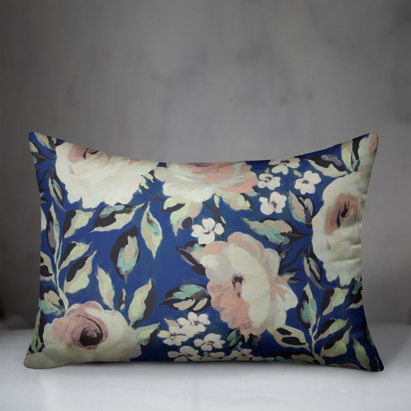 Housse de coussin rectangulaire d'extérieur Multi Floral 16, Bleu