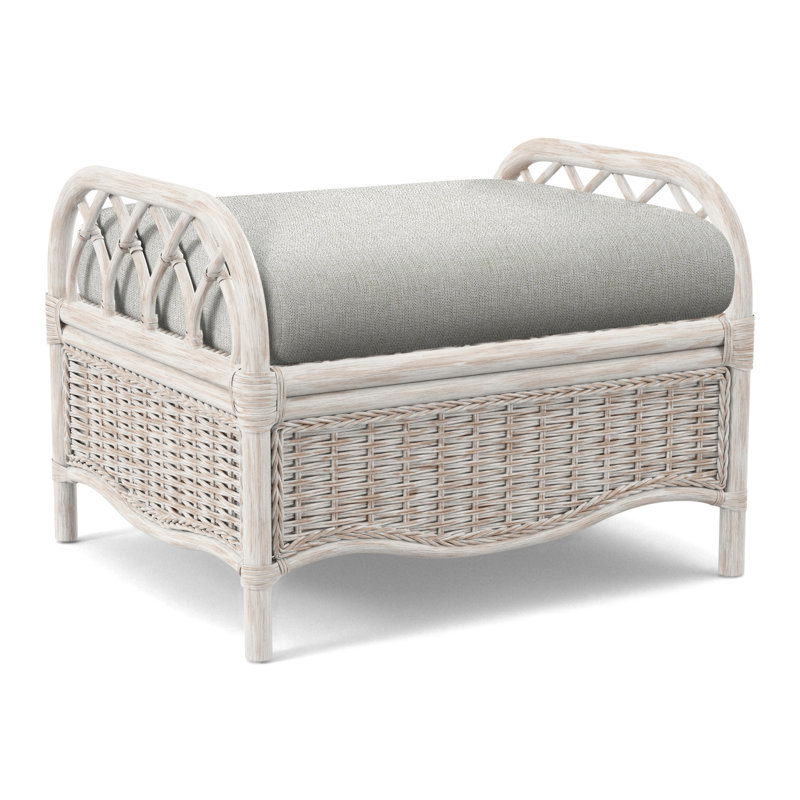Everglade Ottoman, Green and Blue Stripe; 0252-54, Antique Frost White