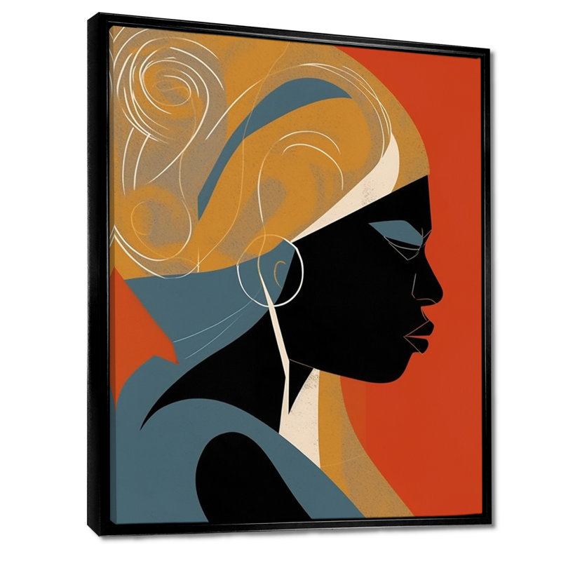 "Nubian graphique", orange I, H 20 po x l 12 po x P 1 po, Cadre flottant noir