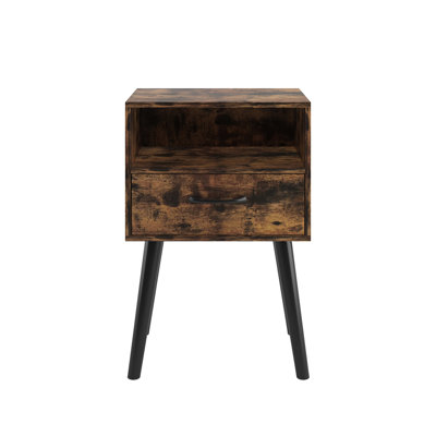 Petite table d'appoint pour la chambre à coucher et le salon: table de chevet moderne avec tiroir, tablette en bois ouverte, patins en caoutchouc antidérapants Espaces: design, rangement