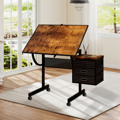 Table à casse-tête de 1500 pièces, structure métallique à angle réglable, 4 plateaux en feutre, 2 tiroirs, roulettes, revêtement de bureau noir et brun, idéale pour les passionnés de puzzles.