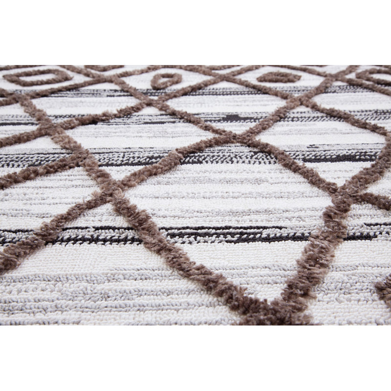 Directions White And Black Polyester Rug 8X10