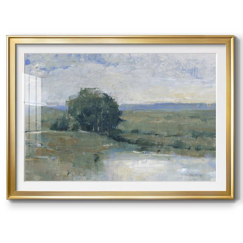 Riverbank Impression I, reproduction d'art encadrée, Or, H 30 po x l 44 po x P 1,5 po