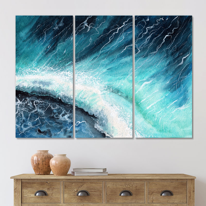 Bleu marine, vagues de l'océan avec écume de mer blanche I - impression sur toile nautique et côtière