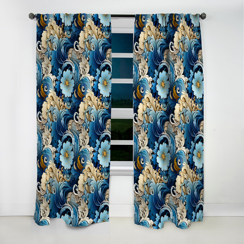 Motif cachemire à motif floral III - Rideau floral - Rideau occultant - 1 panneau, 52" W x 95" L