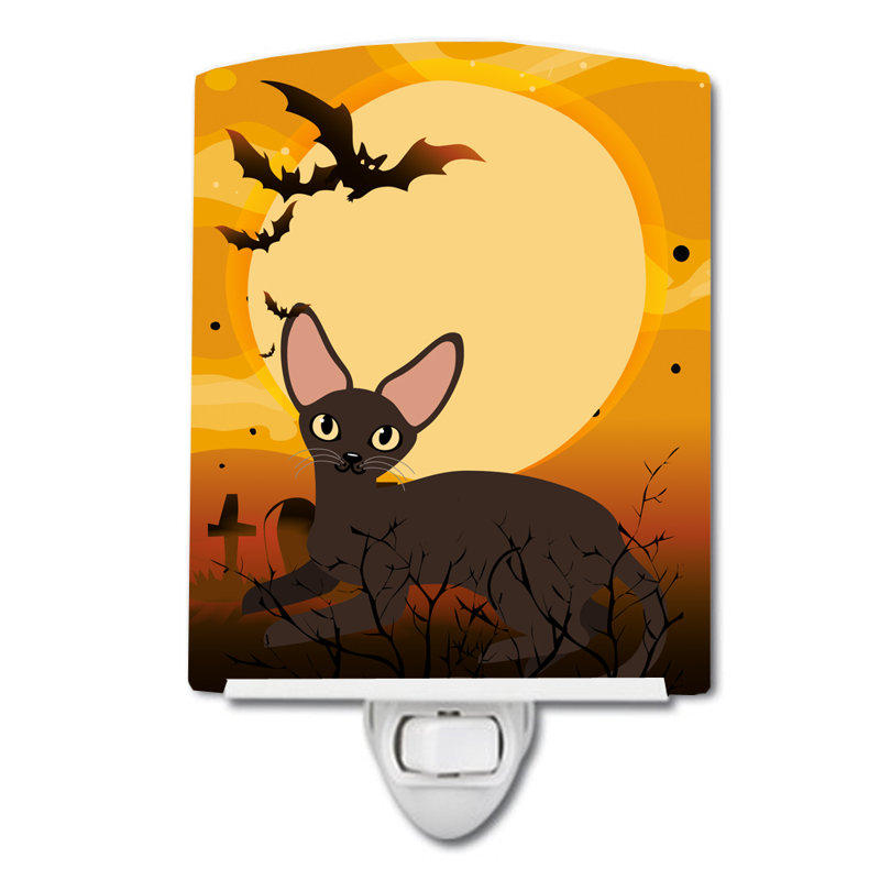 Éclairage de nuit en céramique pour chat peterbald Halloween