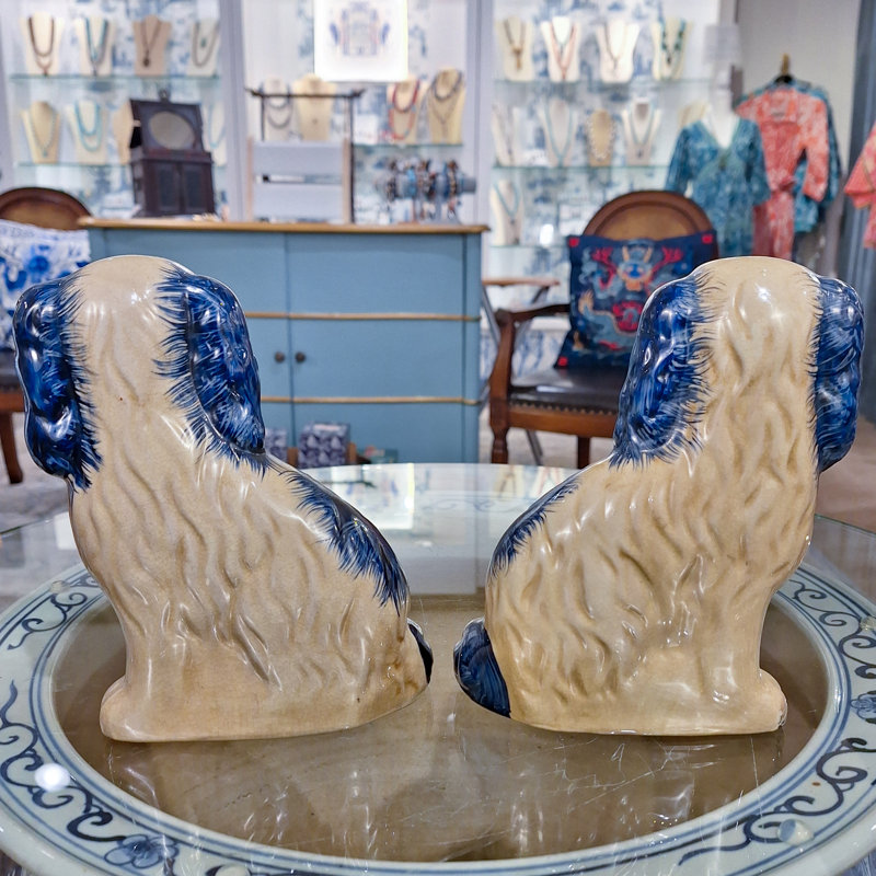 Porcelain Staffordshire Dog Figurines Pair, Blue