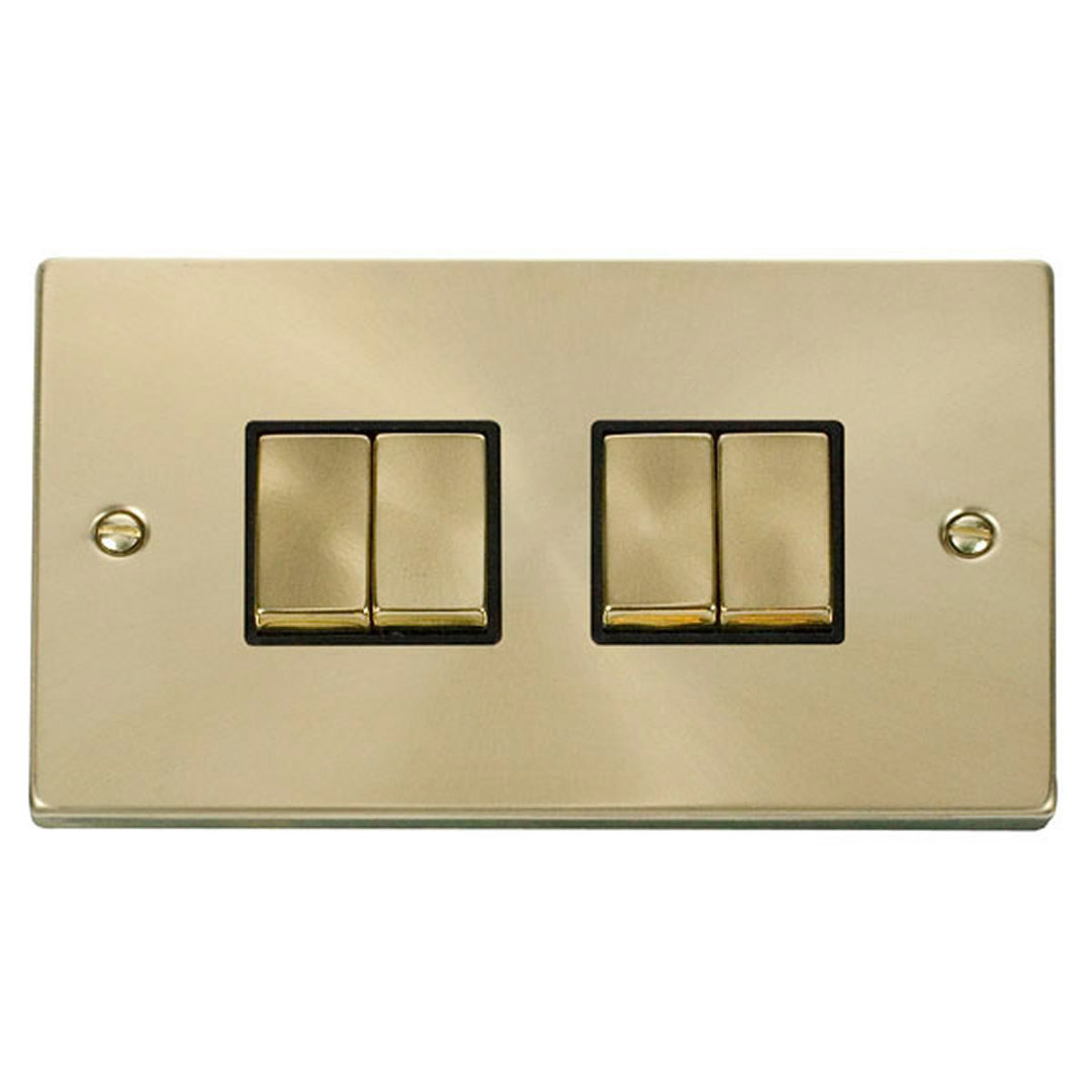 Satin Brass 10A 4 Gang 2 Way Ingot Light Switch