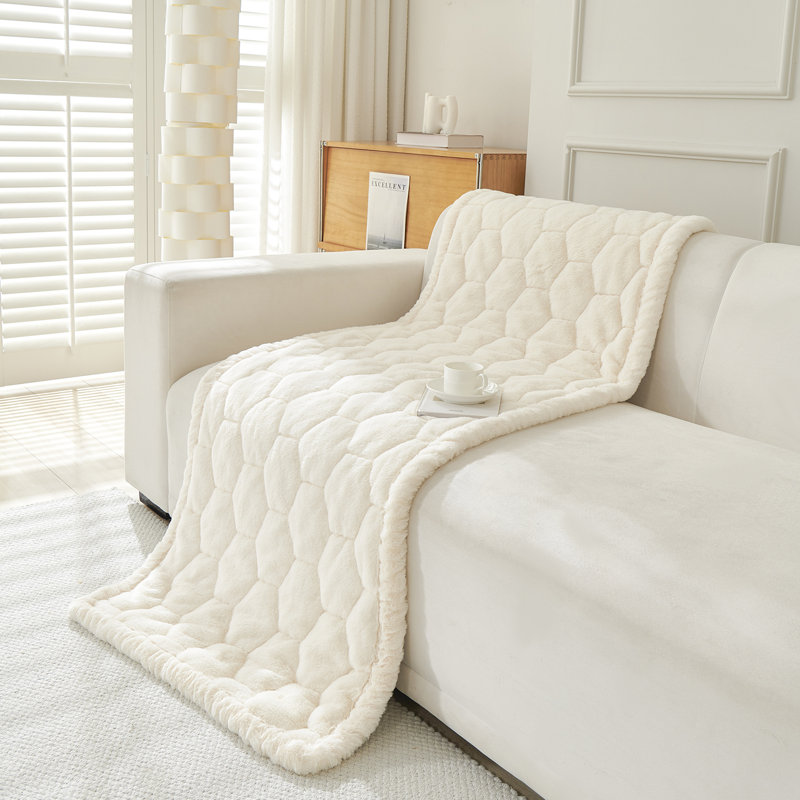 Housse pour canapé en peluche de vison ultra doux, L 35,5 po x P 63 po, Fausse fourrure beige