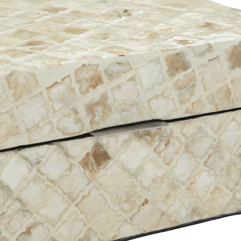 Distressed Beige Handmade Wood Lidded Decorative Boxes