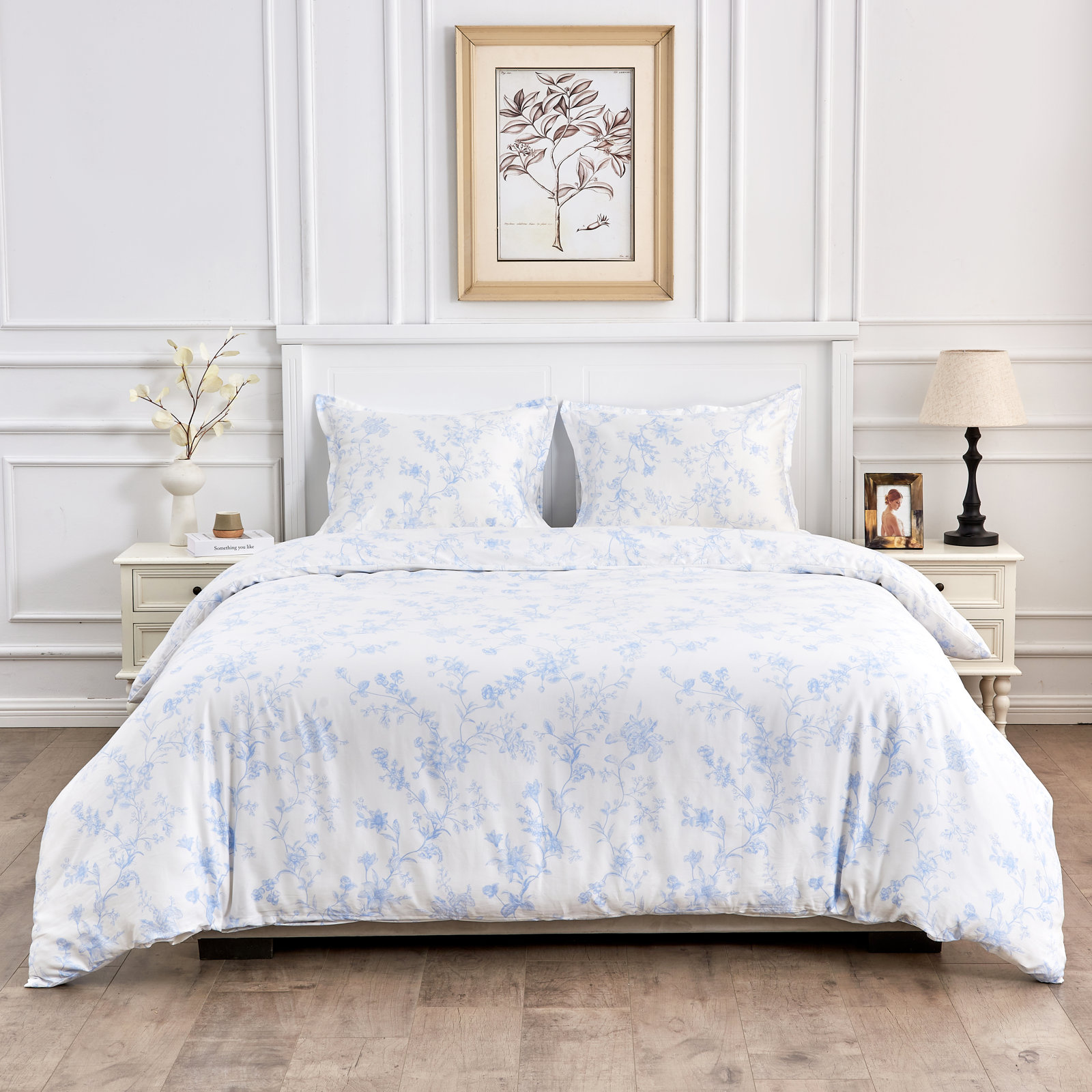 Barbet Cotton Duvet Cover Set, Queen Duvet Cover + 2 Standard Sham, Light Blue
