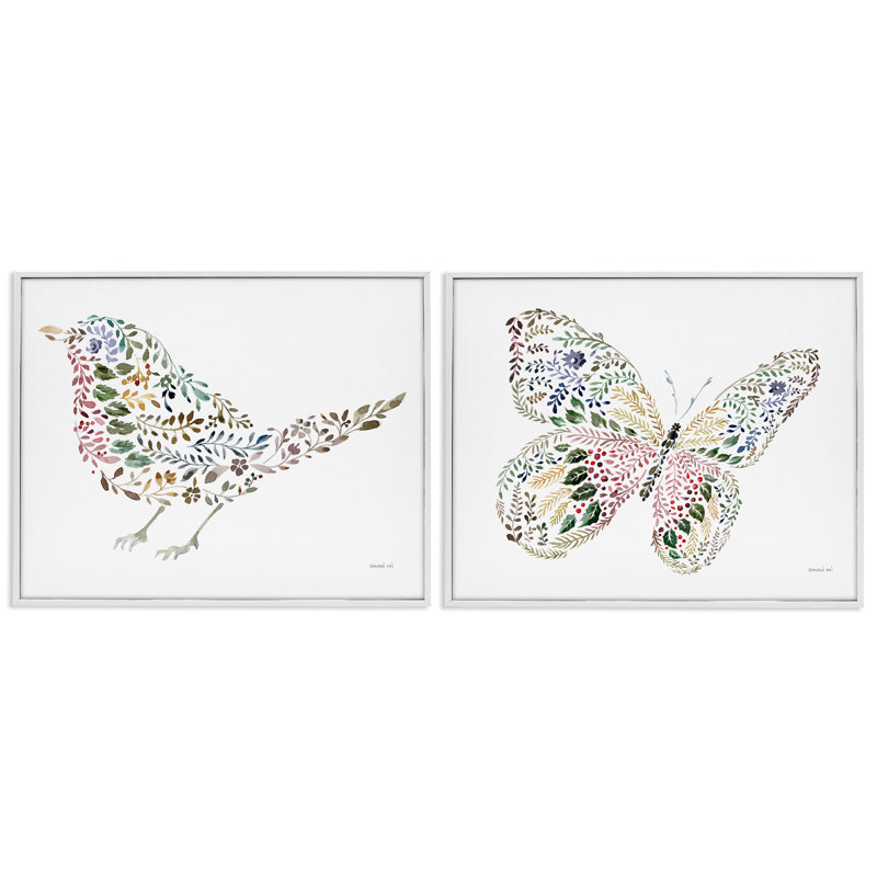  Oiseau et papillon de la nature, ensemble de 2 giclées par Danhui Nai, H 24 po x l 30 po