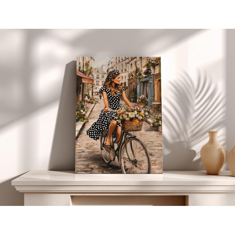 «Parisian Woman on Bicycle Canvas: Impressionistic French Street Scene», art mural, H 24 po x l 16 po
