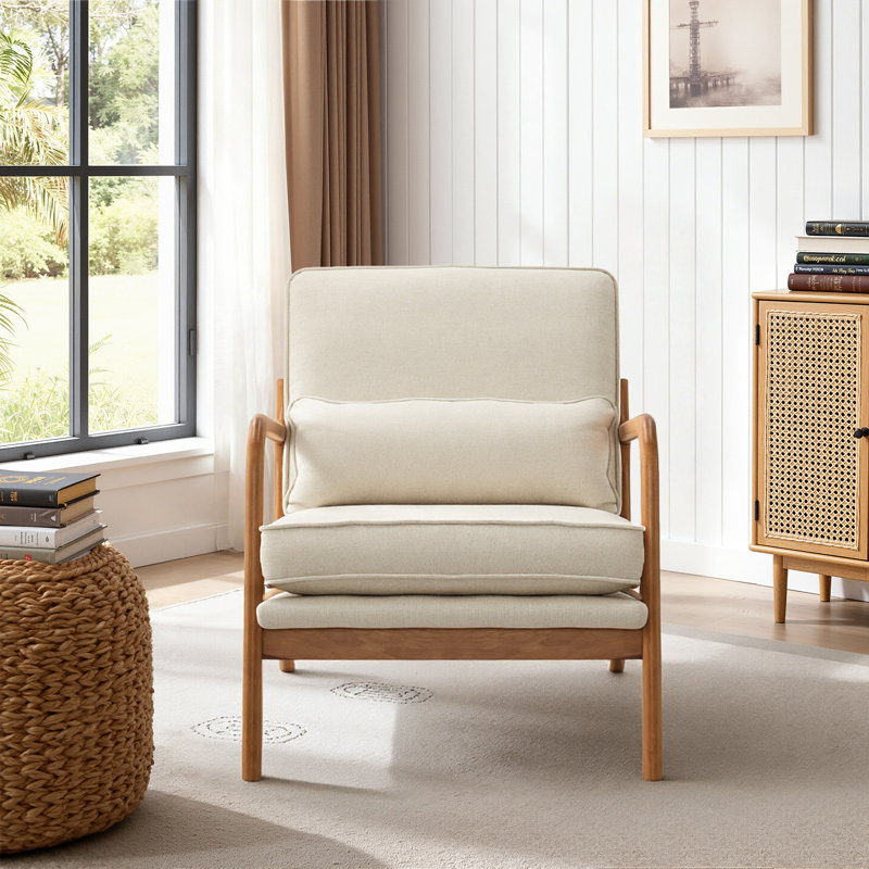 Lemley Solid Wood Upholstered Armchairs , White Polyester