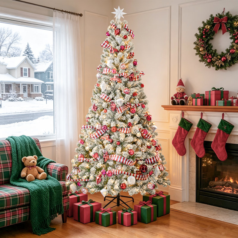 Arbre de Noël artificiel pré-éclairé enneigé, 6' H