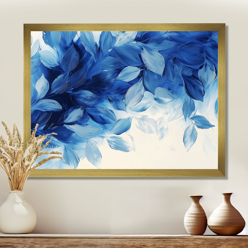 Art mural bleu fougères bleues et fougères, H 30 po x l 40 po, Doré, Floater Framed