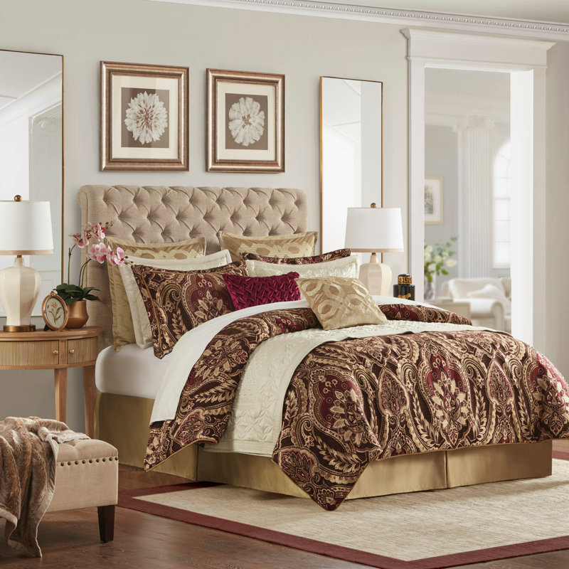 4 Piece Comforter Set Burgundy Queen
