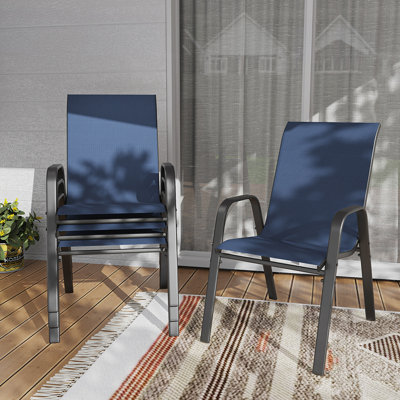 Outdoor Dining Chair 4-Piece Set Wide Seat, 350 lbs Capacity, Waterproof Rust-Resistant Teslin Fabric, Ergonomic Lumbar Support for Patio and Banquet