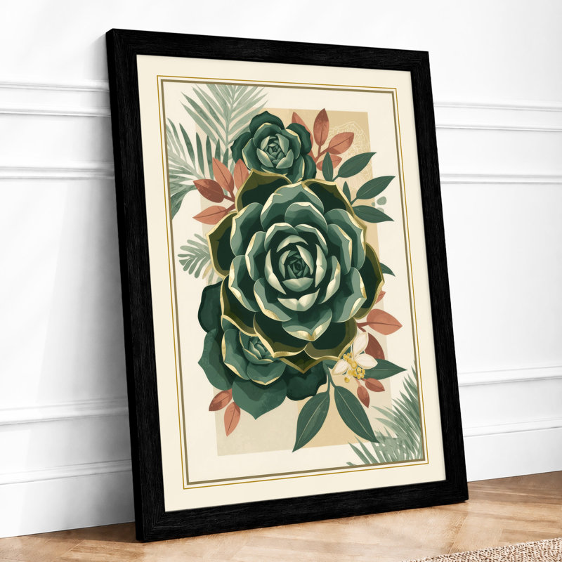 Green Rose Study Botanical - Framed Print, A2 - 59.4 x 42.0 cm, Black
