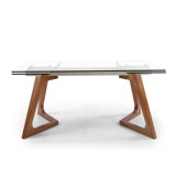 Extendable Glass Top Solid Wood Base Dining Table