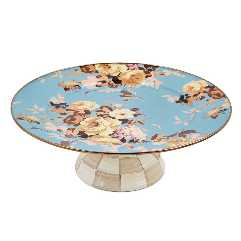 Wild Rose Large Pedestal Platter, Slate