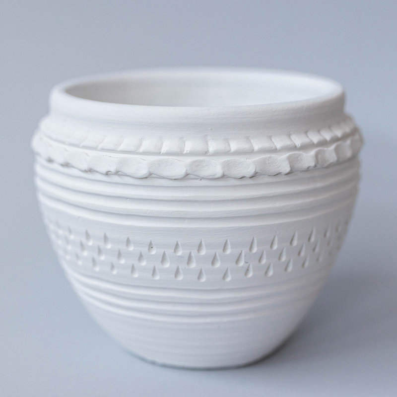 Blanc avec motif de lignes et de pois, H 5 po x l 6,25 po x P 6,25 po