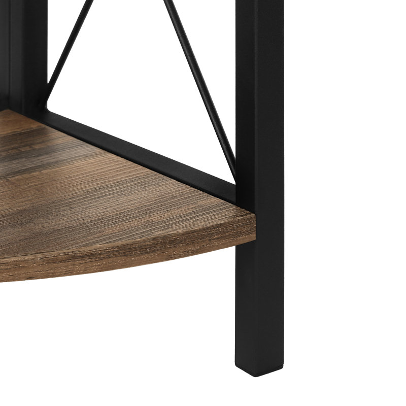 Fexy 59 Inch Corner Etagere Bookcase, 4 Tier Display Shelves, Black Metal, Rustic Brown, Black/Rustic Brown