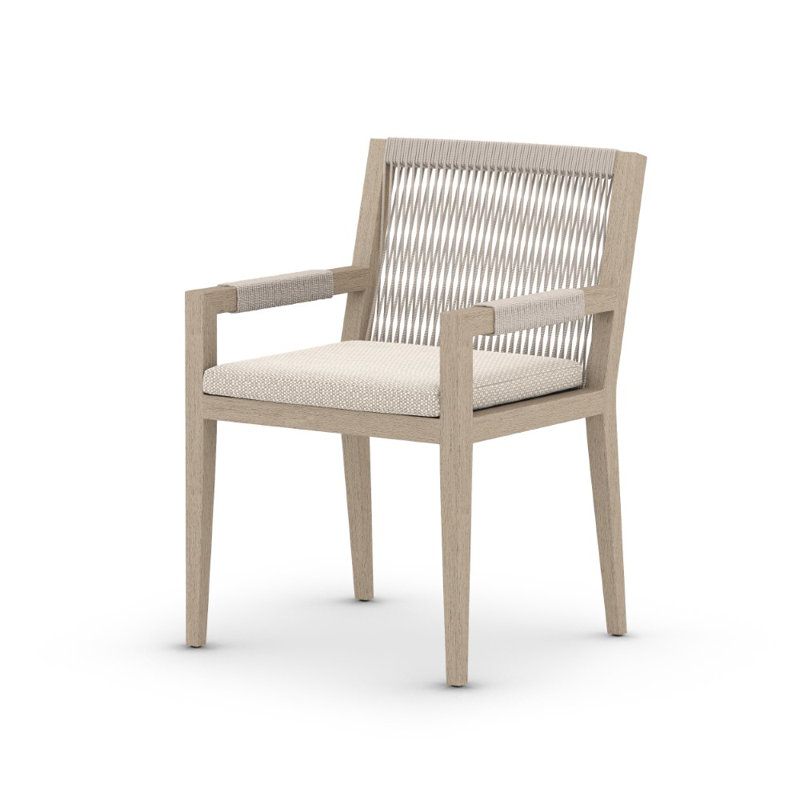 Sherwood Outdoor Dining Armchair, Faye Sand, Weathered Gray
