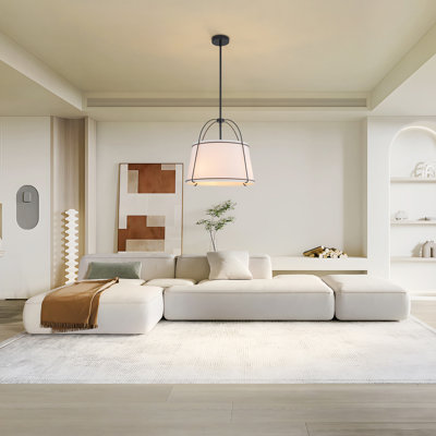 Luminaire suspendu cylindrique à 3 lumières avec abat-jour en tissu blanc