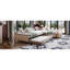 Lit de jour double rembourré simple avec lit gigogne et tiroir, beige, élégamment fabriqué en lin, lit de jour stable, lit gigogne, bureaux à domicile,