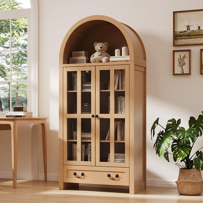 71" Tall Freestanding Pantry Storage Cabinet, Natural Oak
