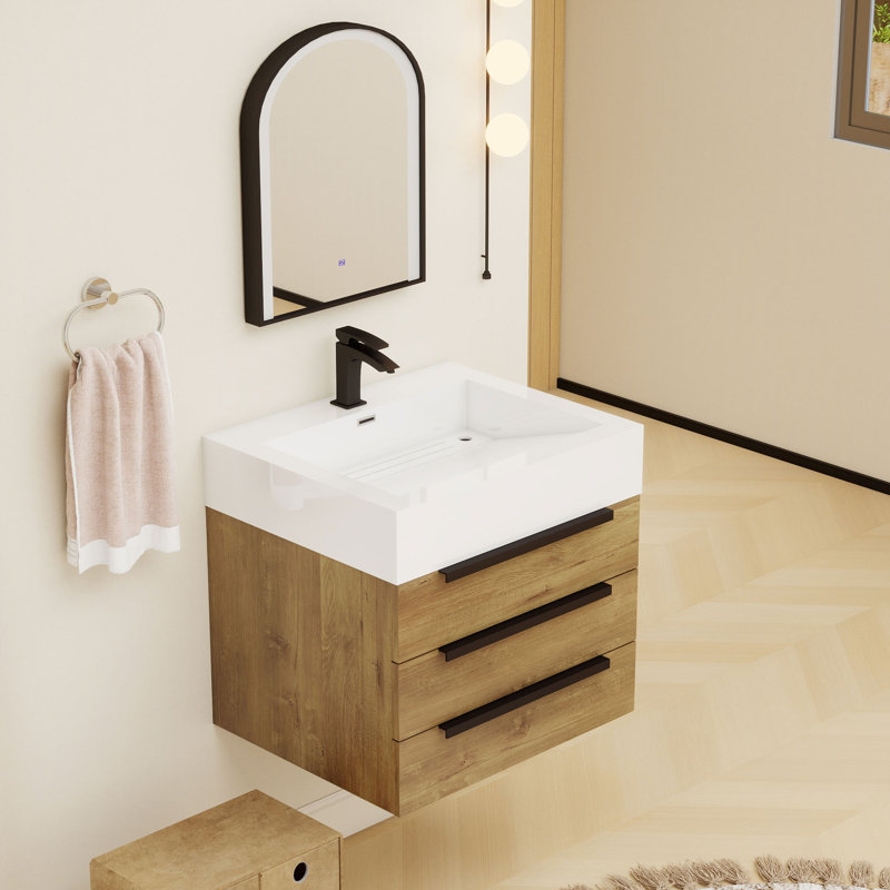 Finition du meuble-lavabo mural simple 24 po Jessica: noir lustré, Teck chêne