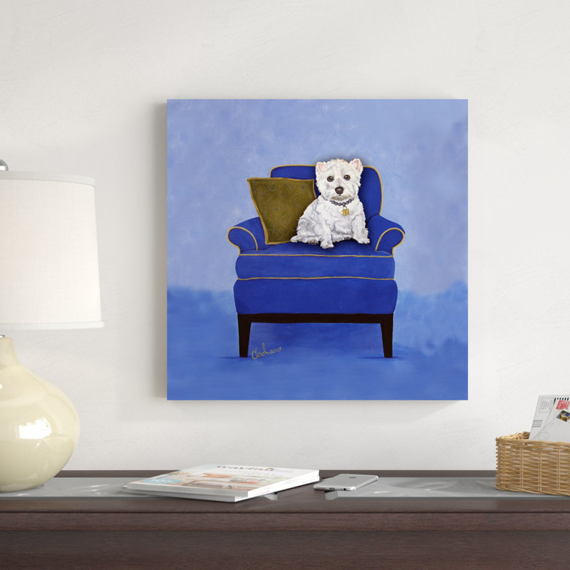 Westie sur fond bleu, H 20 po x l 20 po