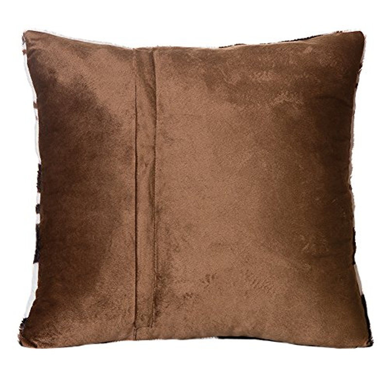 18" Square White and Brown Faux Fur Cowhide Throw Pillow