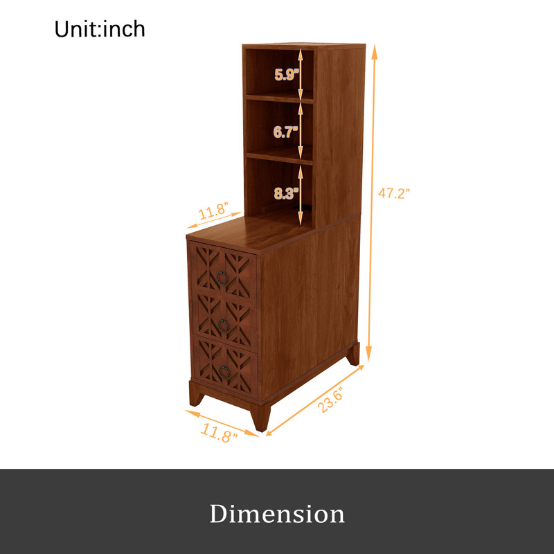 End Table With 3 Drawers, Corner Table With 2 Open Shelves, Tall Side Table For Bedroom And Corner, Natural