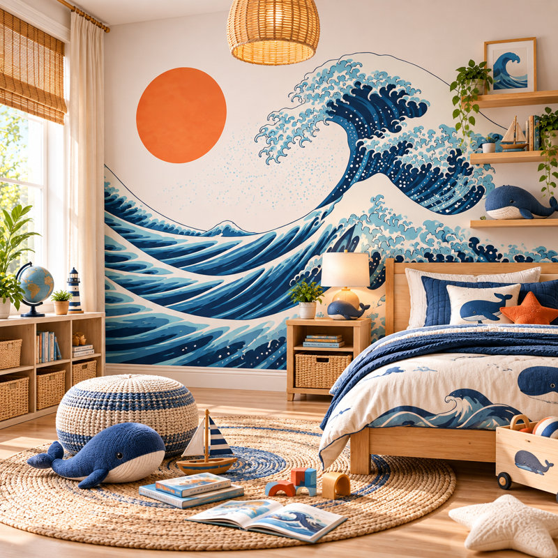 Adhésif décoratif grande vague de 50 pouces de large Kanagawa, hauteur de 50 pouces, 50" W x 50" H