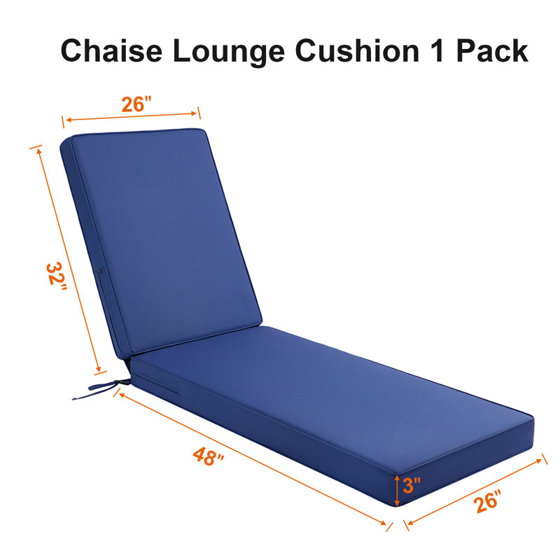 80" long Weather Resistant Outdoor Chaise Lounge Cushion Navy, 26" W x 48" D, Navy
