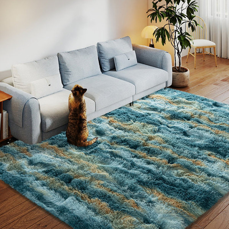 Shag Rug Soft Fluffy -Indoor Area Rug for Living Room Bedroom Nursery Kids Room, Rectangle 6' x 9', Yellow/Blue