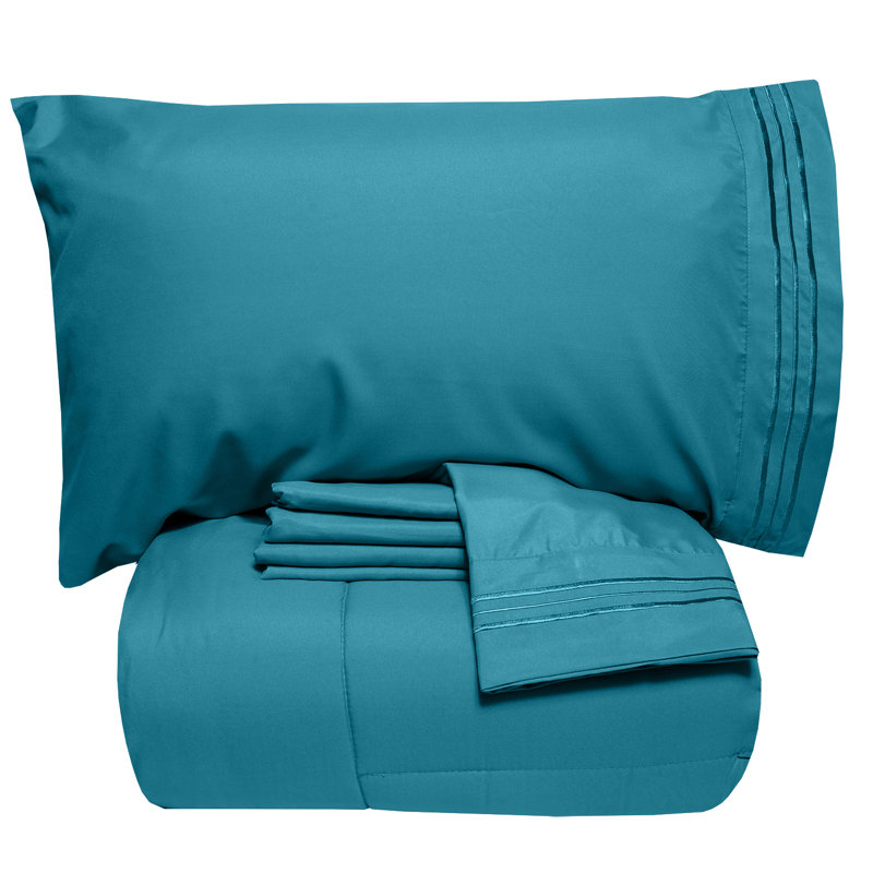 Ensemble d'édredon et de draps toutes saisons 4 pièces / 6 pièces de couleur unie par Sweet Home Collection, sarcelle