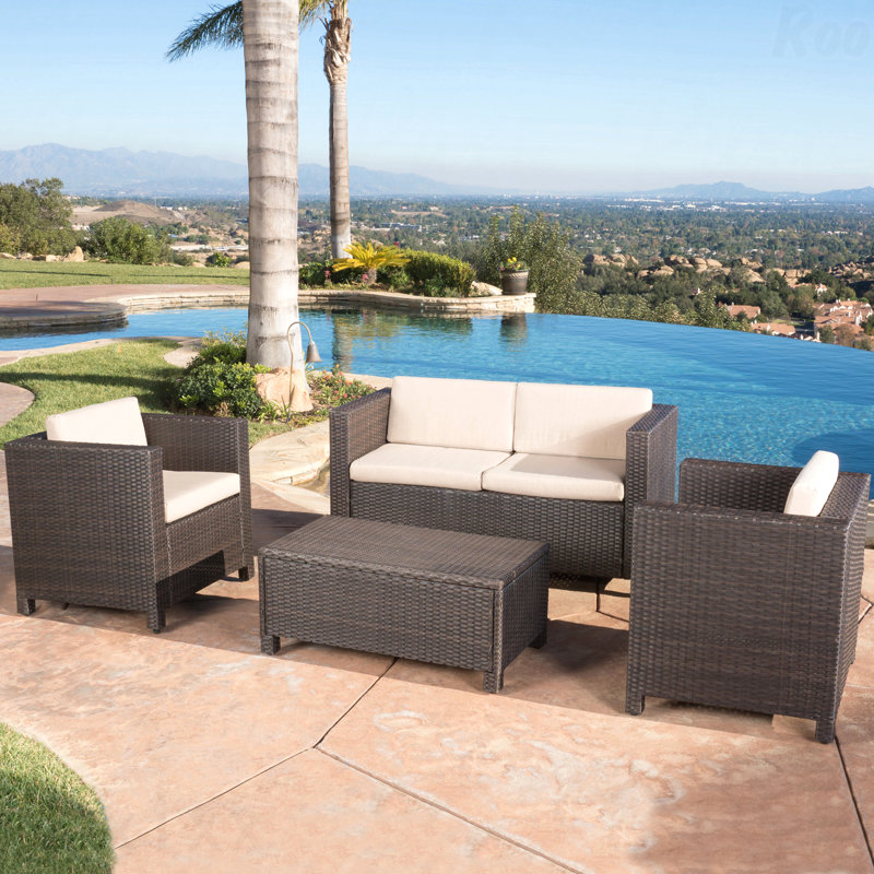 4-Piece Puerta Set Outdoor Patio Furniture, Beige, Black