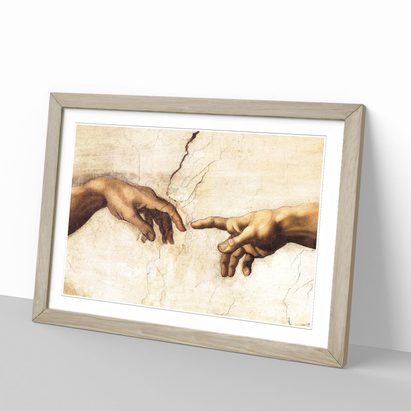 Creation of Adam Hands by Michelangelo - Framed Print, 48cm H x 65cm W x 2cm D, Oak Framed