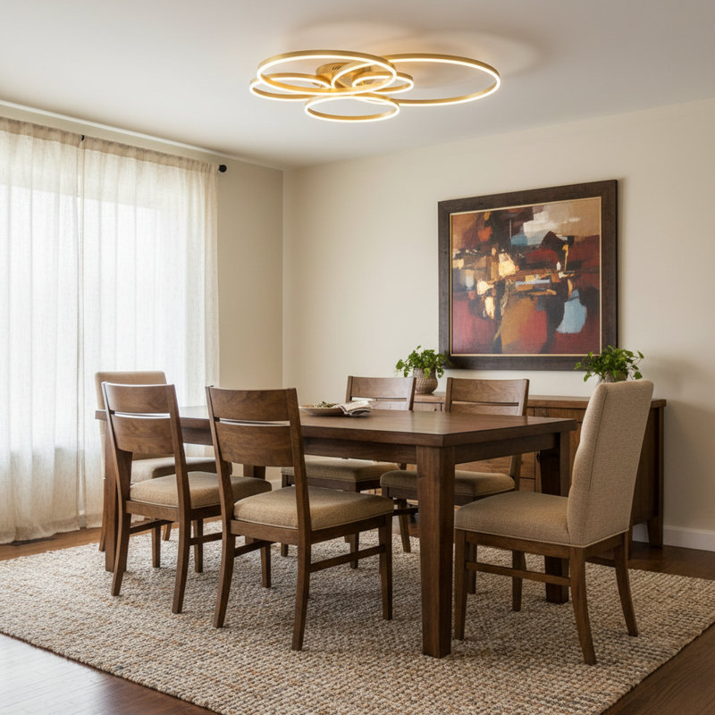 Plafonnier encastré moderne grand avec 6 lumières 47,2 pouces avec télécommande Jadiamond, Doré