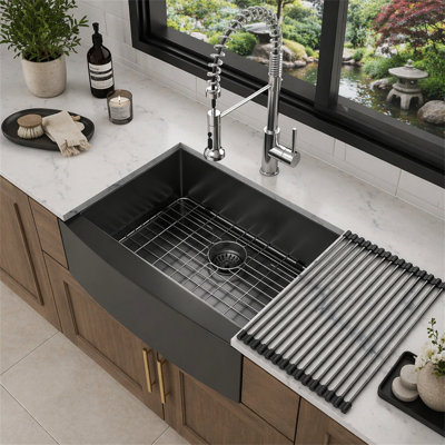 Évier de cuisine noir 27 en acier inoxydable 27 po - évier de cuisine 27 * 21 * 10 pouces à tablier frontal en acier inoxydable de calibre 16