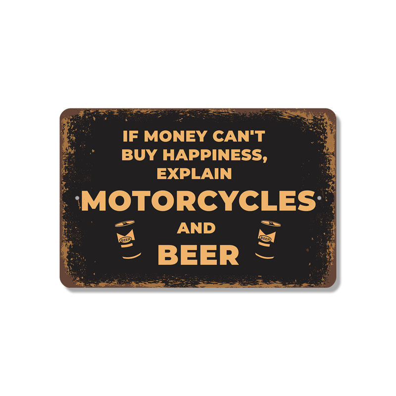Enseigne en plastique 13 po x 20 po If If Impossible can Buy Happiness Explain Motorcycles & Beer