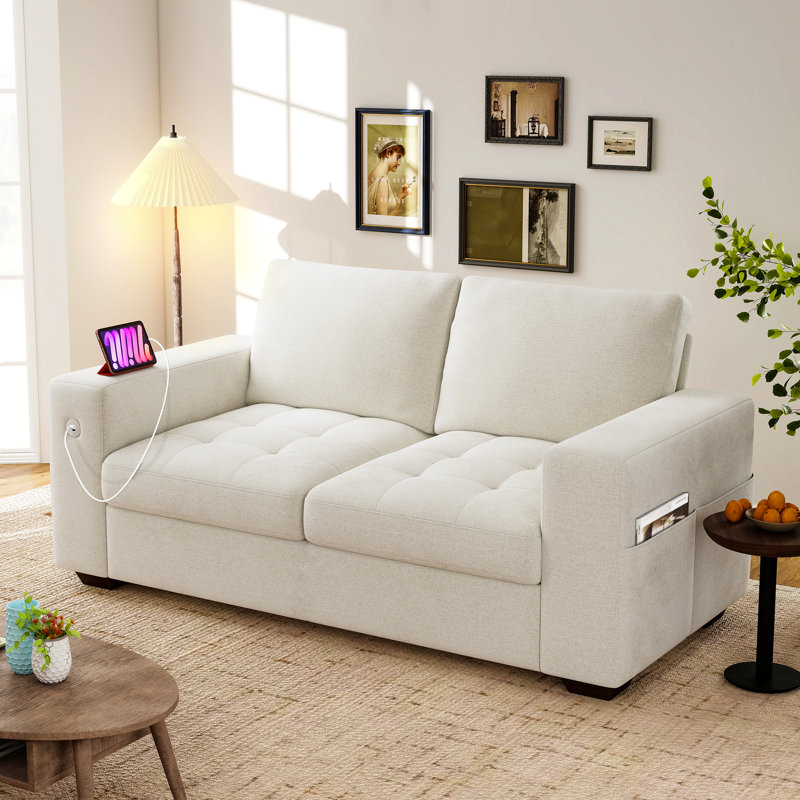 Canapé-lit rembourré en chenille de 70 po Espinoza, Beige