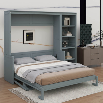 Murphy Bed With Combined Built-In Desk And Bookshelf Unit