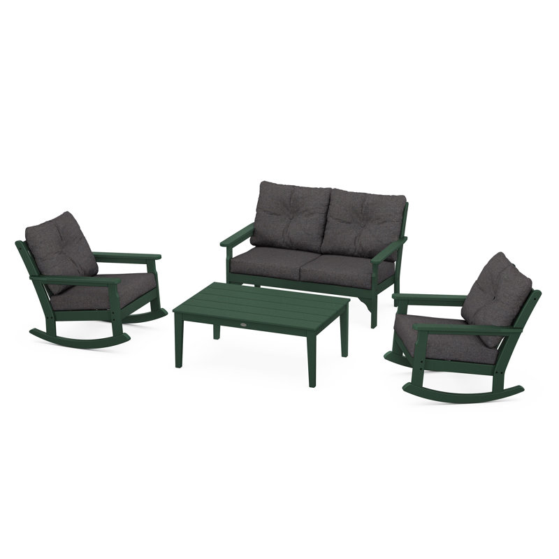 Vineyard 4-Piece Deep Seating Rocking Chair Set, Ash Charcoal, Green