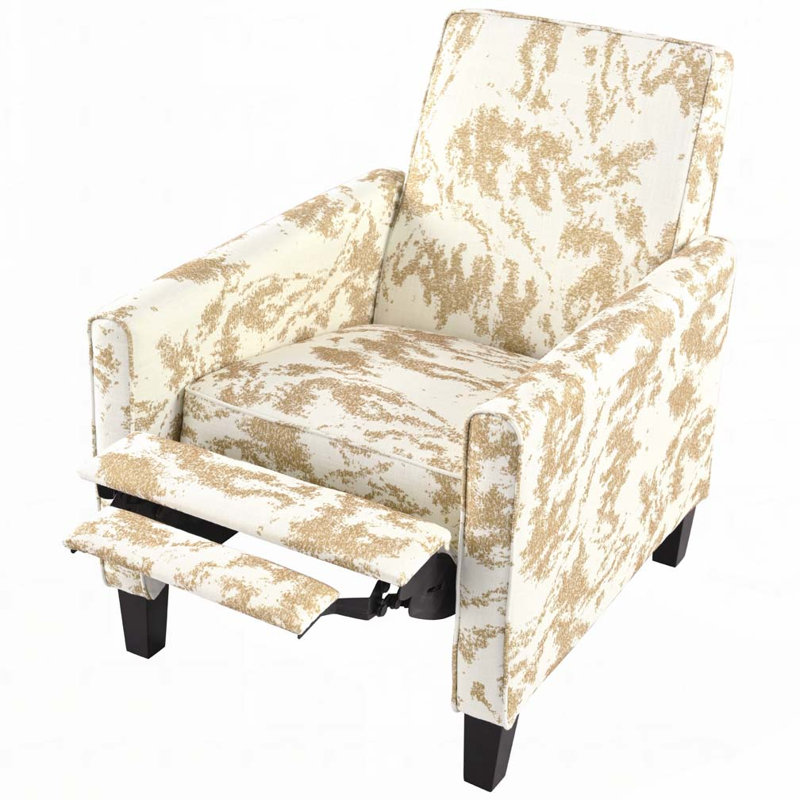 27.5" Push Back Recliner Chair Upholstered Recliner Armchair With Solid Beech Wood Legs For Living Room And Bedroom, Yellow